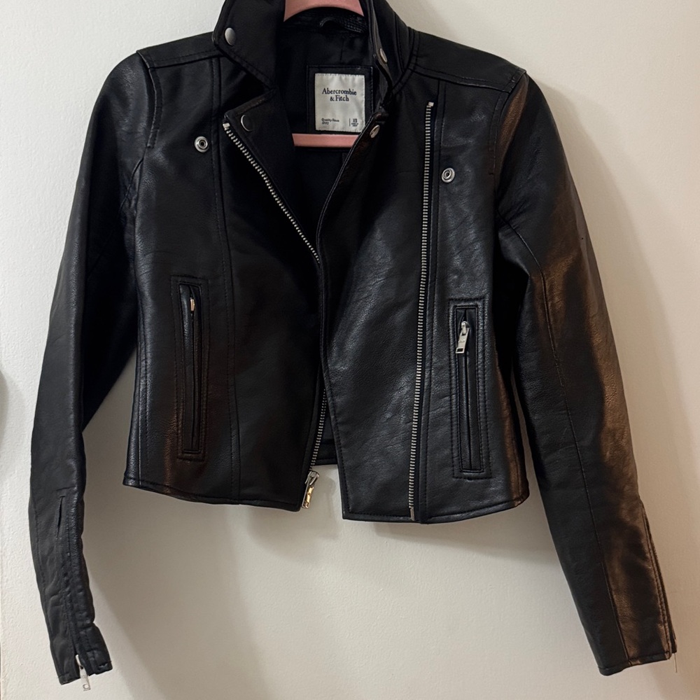 Abercrombie & Fitch Black Faux Leather Biker Jacket